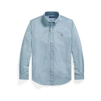 Ralph Lauren Custom Fit Chambray Shirt - Heren - Spijkeroverhemden - Blauw - M - Katoen - Overhemden