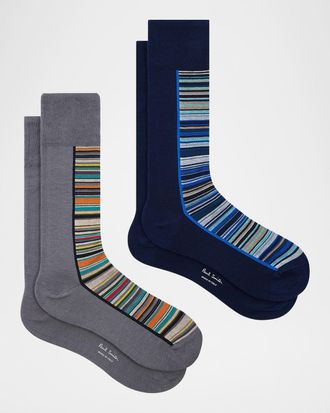 Paul Smith Mens Half Signature Stripe 2-Pack Crew Socks