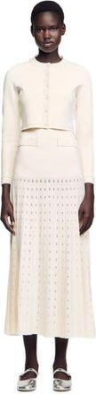 Sandro Cropped cardigan with pearl buttons in Ecru at Nordstrom, Size X-Large