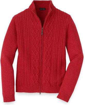 Paul Fredrick Cotton Cable Full Zip Mock Neck Sweater at Nordstrom, Size Xx-Large