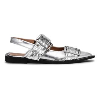 Ganni Ballerinas, female, Gray, Size: 6 US Wide Belt Buckle Ballet Flats