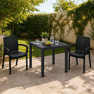 Dmora Set Sala De Estar Exterior Matali, Sal&oacute;n Outdoor 2 Asientos, Mesa Hecho En Italia, Impermeable, Negro Antracita