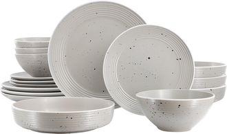 Elama Emilia 16 Piece Double Bowl Stoneware Dinnerware Set in Light Gray