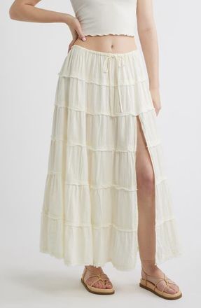 BDG Nova Tiered Gauze Midi Skirt in White at Nordstrom, Size X-Large