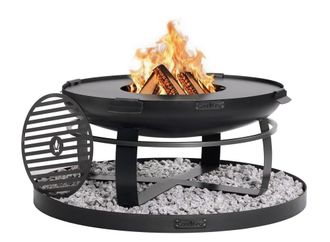 Cook King Kit Brasero De Jard&iacute;n viking 80 Cm Con Placa Parrilla 78 Cm Con 4 Mangos, Parrilla 37 Cm Y Base Decorativa Redonda De Piedra 100 Cm