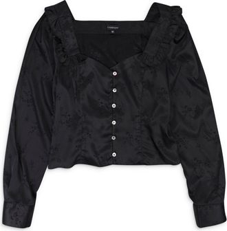 Callipygian BLACK JACQUARD BUTTON BLOUSE