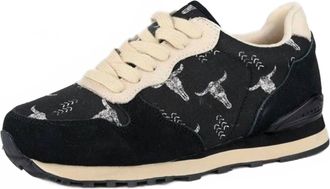 Roper Ladies Giddy Up Longhorn Print Casual Shoes In Black