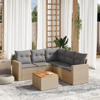 vidaXL Vidaxl - Juego De Sof&aacute;s Jard&iacute;n Con Cojines Beige Mezcla 6 Pzas Rat&aacute;n Pe