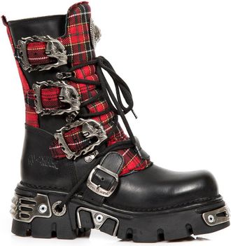 New Rock 391T-S1 Leather Tartan Gothic Boots