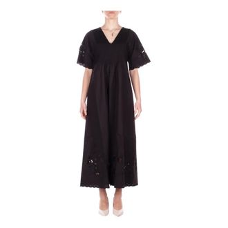 Max Mara Maxi Dresses, female, Black, Size: XS Maxi Dress with Eyelet Details