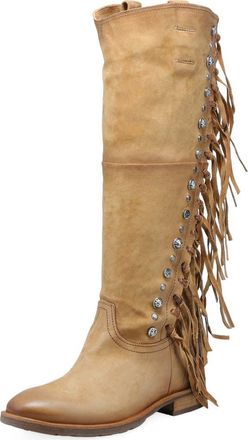 A.S.98 Ilke Studded Fringe Western Knee High Boot in Camel at Nordstrom, Size 10.5-11Us