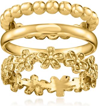 Ross-Simons 18kt Gold Over Sterling Jewelry Set: 3 Textured and Polished Rings