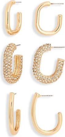 Nordstrom Rack Set of 3 Hoop Earrings in Clear- Gold at Nordstrom Rack