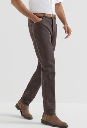 Brunello Cucinelli Garment-dyed comfort lightweight denim traditional fit five-pocket trousers in Brown at Nordstrom, Size 54