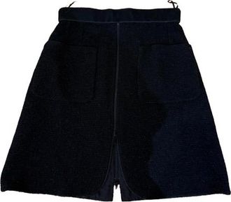 Chanel Black Tweed Zip Front Mini Skirt Size XS