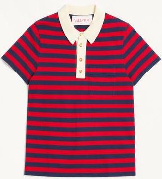 Valentino Cotton Polo Shirt Man RED/INDIGO XL