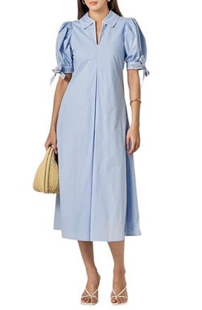 English Factory Contrast Stitch A-Line Midi Dress in Powder Blue at Nordstrom, Size X-Small
