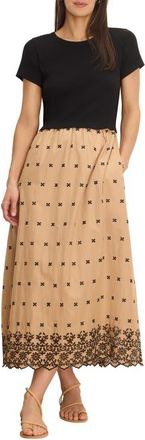 Nic+Zoe Hazel Mixed Media Embroidered Cotton Blend Dress in Neutral Multi at Nordstrom, Size Xx-Large
