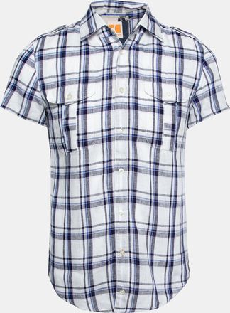 Boss Orange by Hugo Boss White And Blue Check Print Linen Short Sleeves Shirt