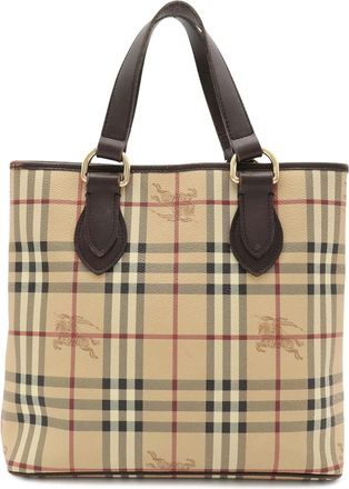 Burberry Beige Black Bordeaux Dark Brown Coated Canvas Leather Handbag Shoulder Bag Tote Bag (Pre-Owned)