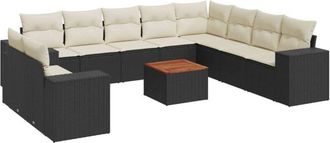 vidaXL Set De Sof&aacute;s De Jard&iacute;n 11 Pzas Y Cojines Rat&aacute;n Sint&eacute;tico Negro Vidaxl