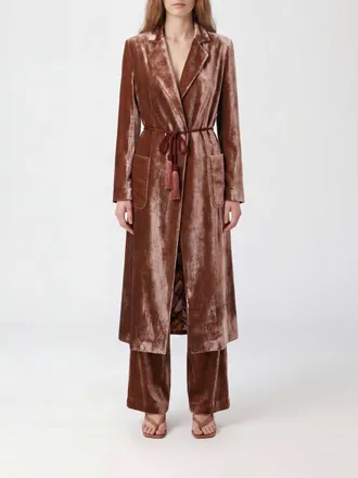 La DoubleJ Long Robe-Style Coat in Velvet with a Matching Belt