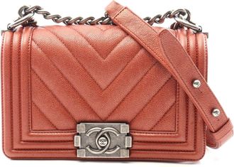 Chanel Boy Small Chevron V-Stitch Shoulder Bag Brown