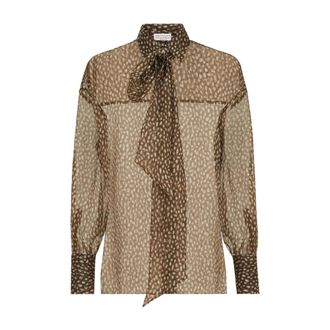 Brunello Cucinelli Camisa de Organza de Seda Dapple con Corbata para Cuello - Blouses & Shirts - Mujer - Marr&oacute;n - L