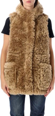 Urban Code Hooded Vest Fur Textured Plush Fur Hooded Vest