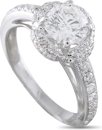 Luxury Bazaar 18K White Gold 1.25ct Diamond Halo Engagement Ring MF19-080426