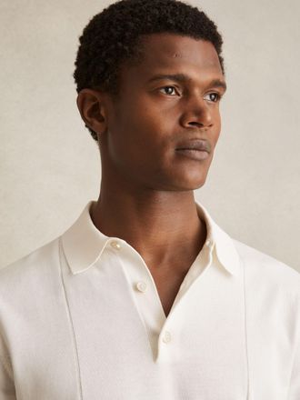 Reiss Off White Cotton-silk Polo Shirt, XL