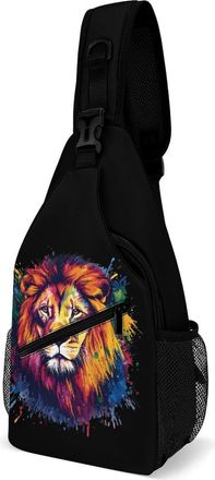 Generic Colorful Lion Unisex Shoulder Bags Casual Crossbody Chest Bag Sling Backpack for Hiking Cycling Travel