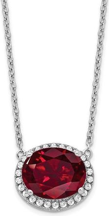 Diamond2Deal 14k White Gold Oval Created Ruby and Diamond Halo Pendant Necklace