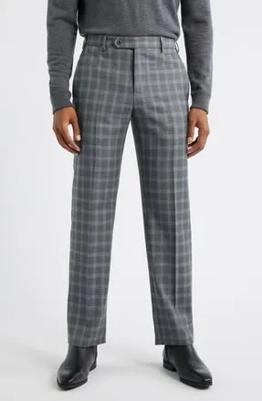 Zanella Devon Flat Front Plaid Wool Dress Pants in Medium Grey at Nordstrom Rack, Size 40