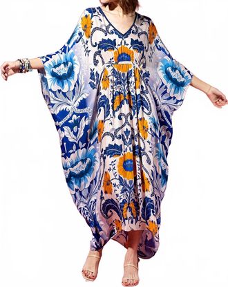 Urbanista Mazarine Zinnia Floral Kaftan Dress In Blue