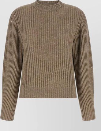 Brunello Cucinelli cashmere wool blend ribbed crew neck long sleeve sweatshirt