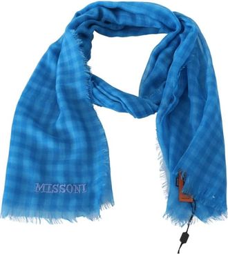 Missoni Winter Scarves, male, Blue, Size: ONE SIZE Cashmere Checkered Pattern Scarf Blue Unisex