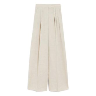 Max Mara Wide Trousers, female, Beige, Size: S Beige Wool Trousers with Pockets