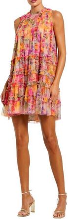 Mac Duggal Sleeveless High Neck Printed Mesh Mini Dress in Multi at Nordstrom, Size Medium