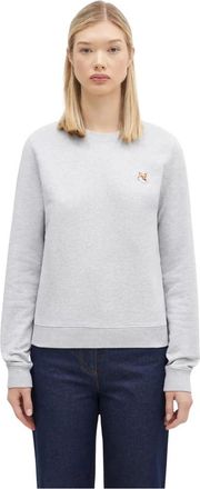 Maison Kitsun&eacute; Hoodies & sweatvesten, Dames, Grijs, M, Katoen, Fox Head Patch Regular Sweatshirt
