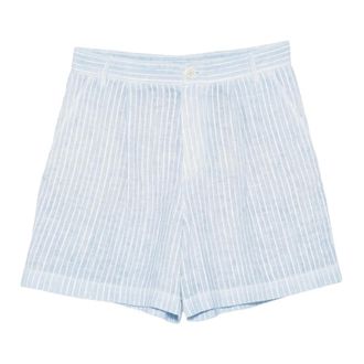 120% Lino 120% Lino, Casual Shorts, female, Blue, Size: 2XS Striped Shorts