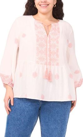 Vince Camuto Tassel Tie Peasant Top in Rose Hip at Nordstrom, Size 3 X