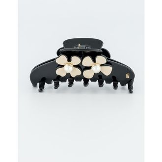 Alexandre de Paris Gambetta Pearl Camelia Hair Clip in Black And Beige at Nordstrom