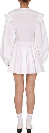 Patou V-Neck Balloon Sleeve Dress - White