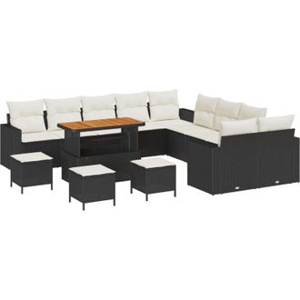 vidaXL Garden Sofa Set 14 pcs Black and cream 110 x 55 x 71 cm Vidaxl