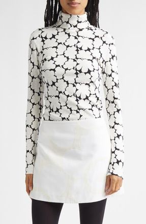 Marimekko Emali Unikko Rib Jersey Turtleneck Top in White at Nordstrom, Size Xx-Large