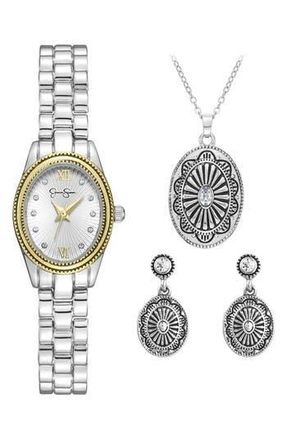 Jessica Simpson Two-Tone Watch, Pendant & Earrings Set in Two Tone at Nordstrom Rack