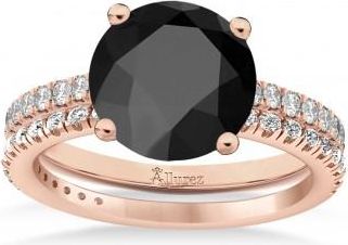 Allurez Onyx & Diamond Round-Set Semi-Eternity Bridal Set 18k Rose Gold (3.12ct)