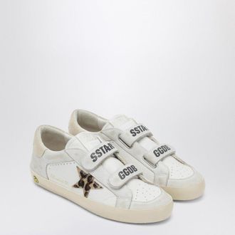 Golden Goose Old School Sneakers In White With Leopard Print Star