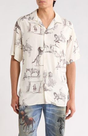 One Of These Days Charcoal Montage Cotton Camp Shirt in Bone at Nordstrom, Size Xx-Large